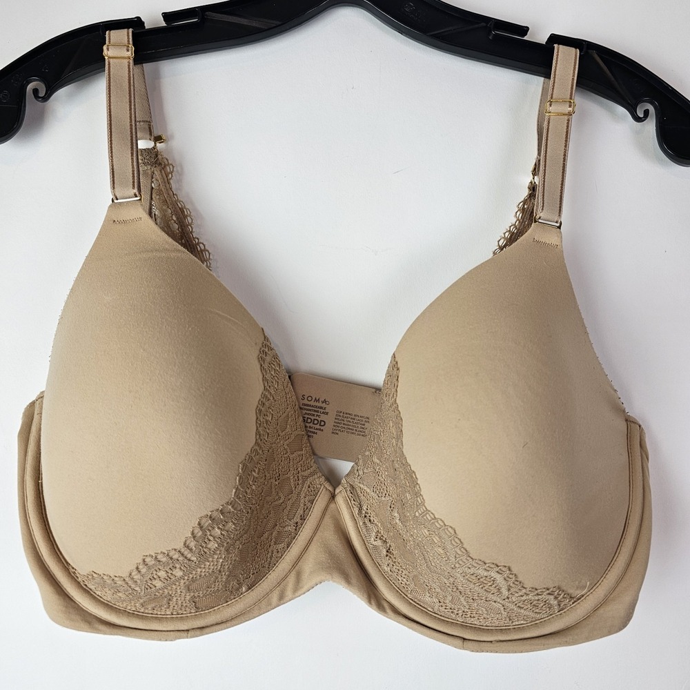 Soma Bra 36DDD Lined Underwire Embraceable Enchanting Lace J-Hook Beige